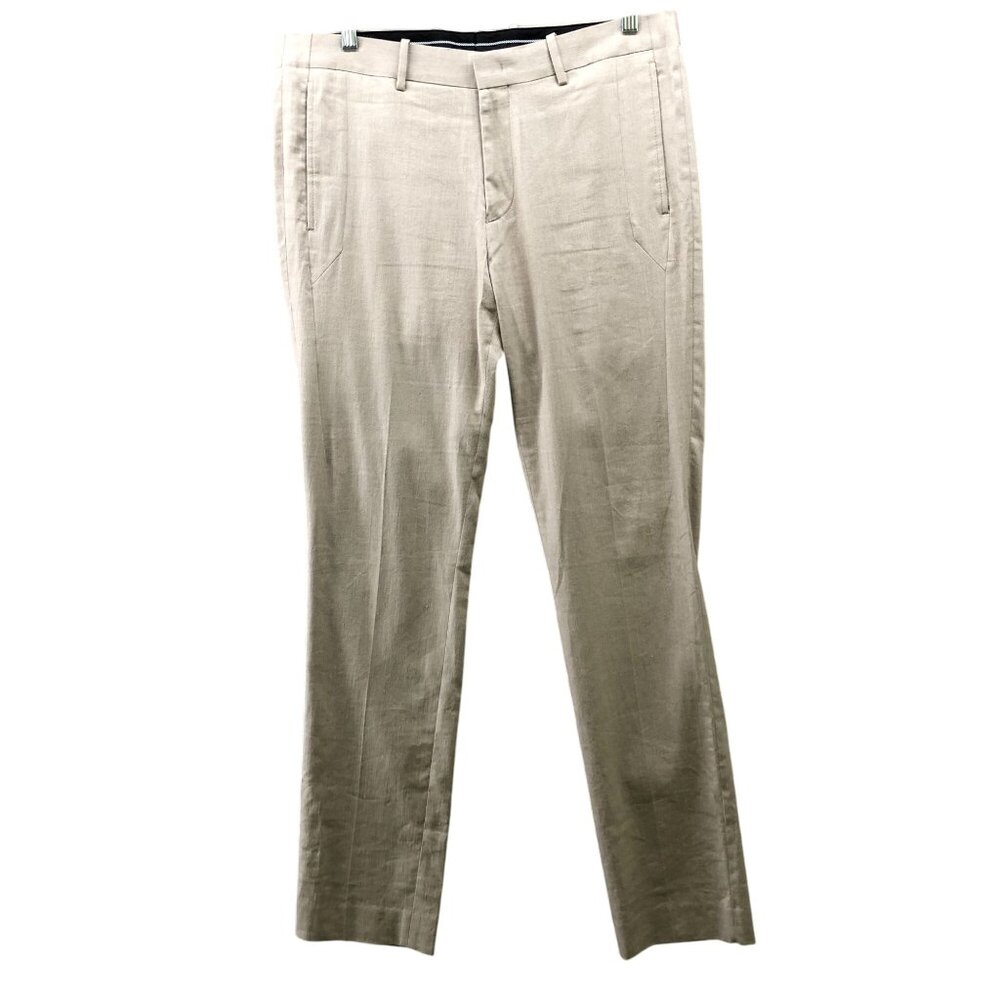 Calibre Linen Blend Dress Pants Mens 34x33 Beige Flat Front Slim Straight